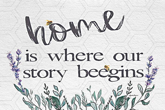 Susie Boyer BOY609 - BOY609 - Home is Where   - 18x12 Inspirational, Bees, Home is Where Our Story Beegins, Typography, Signs, Textual Art, Lavender, Home, Whimsical, Hive Pattern from Penny Lane