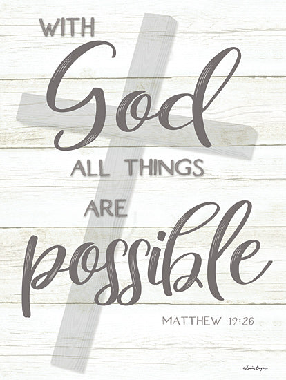 Susie Boyer BOY668 - BOY668 - With God All Things Are Possible - 12x16 With God All Things are Possible, Bible Verse, Matthew, Cross, Typography, Signs from Penny Lane