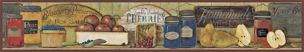 Pam Britton BR226 - BR226 - Country Kitchen Shelf - 36x6 Country Kitchen Shelf, Kitchen, Country, Still Life, Jam, Fruit, Vintage, Signs from Penny Lane