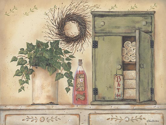 Pam Britton BR267 - Cherry Blossom Bath - Ivy, Crock, Towels, Antiques from Penny Lane Publishing