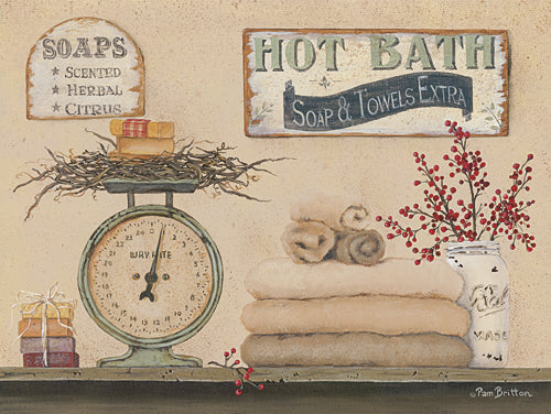 Pam Britton BR410 - Hot Bath - Country, Primitive, Bath, Still Life, Signs, Country, Primitive from Penny Lane Publishing