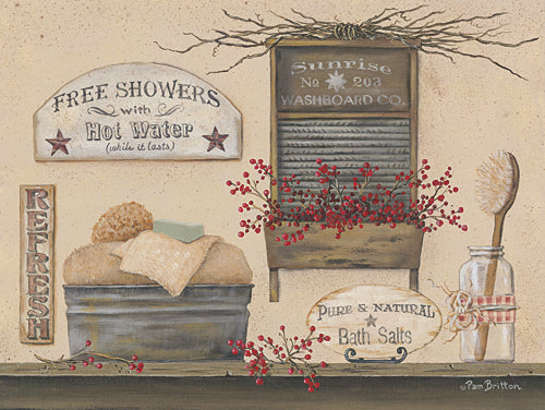 Pam Britton BR412 - Free Showers - Country, Primitive, Bath, Still Life, Signs, Country, Primitive from Penny Lane Publishing