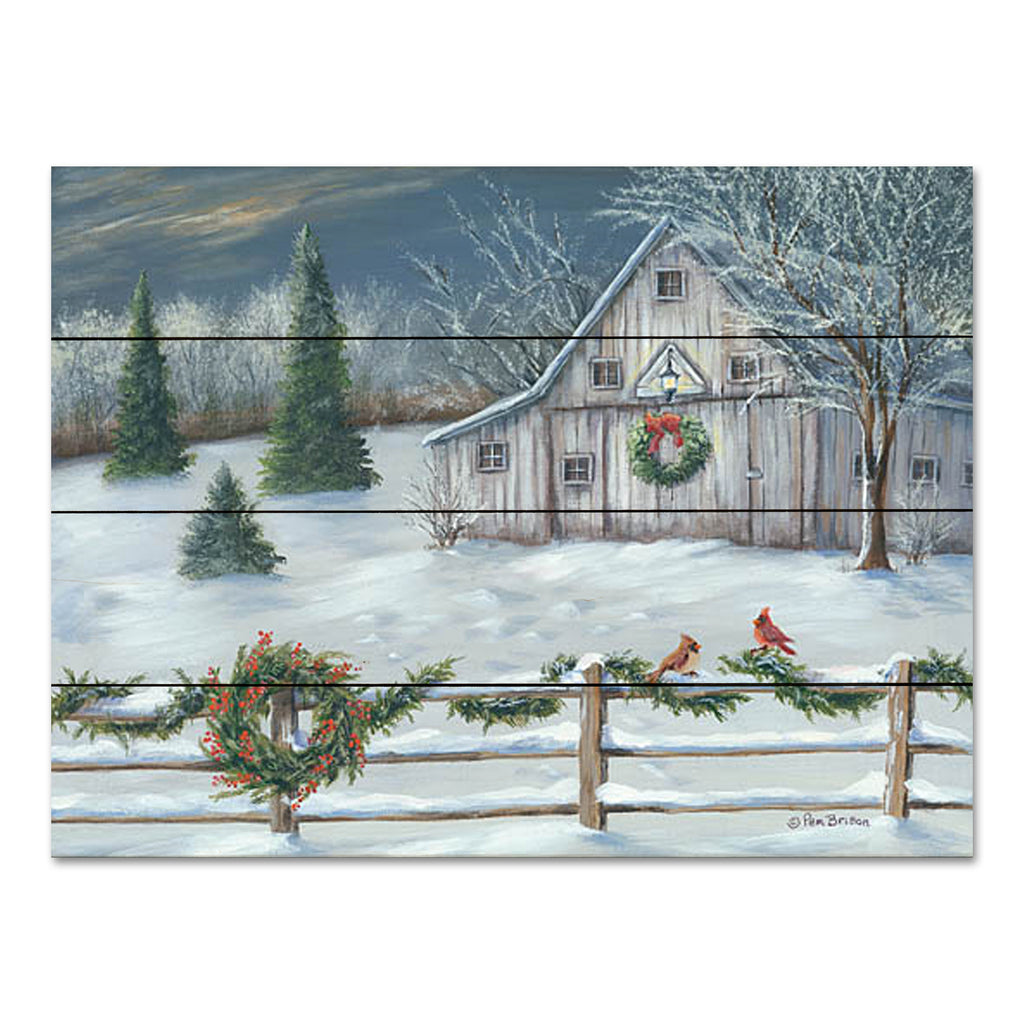 Pam Britton BR517PAL - BR517PAL - Wintery Barn    - 16x12 Christmas, Holidays, Barn, Farm, Folk Art, Winter, Cardinals, Landscape, Rustic from Penny Lane
