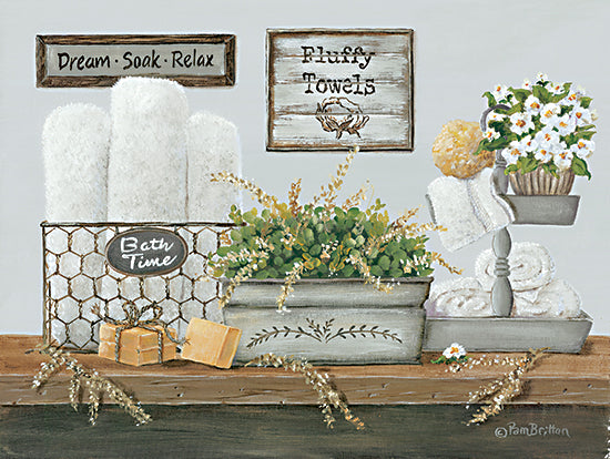 Pam Britton BR525 - BR525 - Fluffy Towels - 16x12 Bath, Bathroom, Signs, Still Life, Towels, Flowers, Soap, Galvanized Pot from Penny Lane
