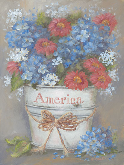 Pam Britton BR530 - BR530 - Rustic Red, White & Blue - 12x16 America, Red, White & Blue, Flowers, Bouquet, Botanical, Galvanized Bucket, Americana, Patriotic from Penny Lane