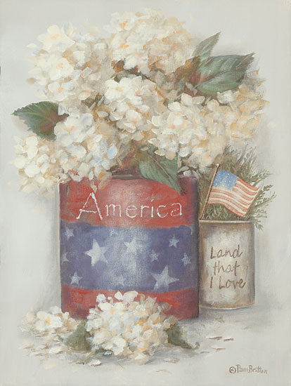 Pam Britton BR531 - BR531 - Rustic Land That I Love - 12x16 America, Land That I Love, Patriotic, Americana, White Flowers, Flowers, American Flag, Still Life from Penny Lane