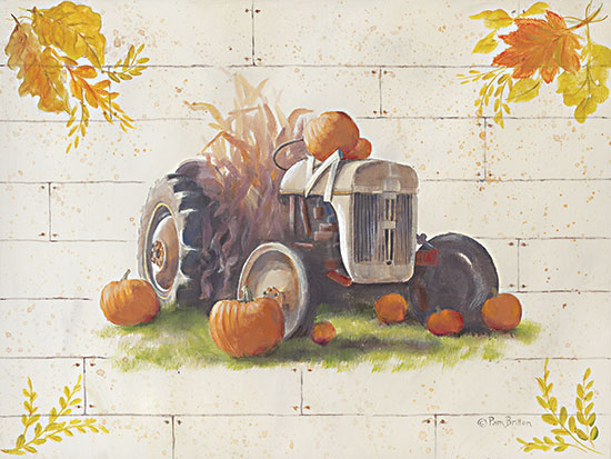 Pam Britton BR539 - BR539 - Harvest Tractor - 16x12 Tractor, Pumpkins, Leaves, Fall, Harvest, Autumn from Penny Lane
