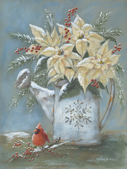 Pam Britton BR548 - BR548 - Holiday Cheer - 12x16 Christmas, Holidays, Cardinal, Birds, Watering Can, Poinsettias, Christmas Flowers, Pine Springs, Berries, Winter, Farmhouse/Country from Penny Lane