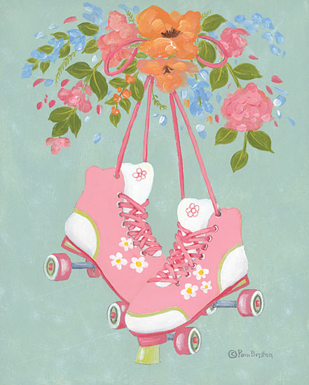 Pam Britton BR579 - BR579 - Let's Roll - 12x16 Roller-Skates, Flowers, Children, 1970s, Retro, Sports from Penny Lane