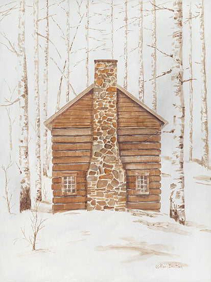 Pam Britton BR583 - BR583 - Wintery Cabin - 12x16 Winter, Cabin, Lodge, Birch Trees, Log Cabin, Snow from Penny Lane