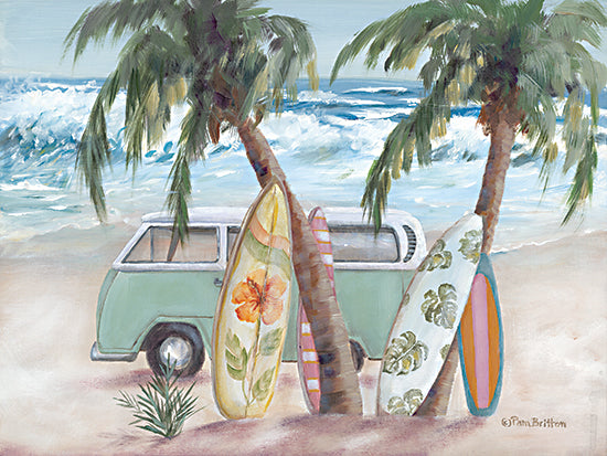 Pam Britton BR596 - BR596 - Surf Day I - 16x12 Coastal, Surf, Van, Palm Trees, Surfboards, Beach, Sand, Waves, Summer, Leisure, Landscape from Penny Lane