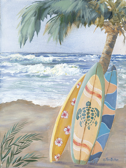 Pam Britton BR597 - BR597 - Surf Day II - 12x16 Coastal, Surf, Palm Trees, Surfboards, Beach, Sand, Waves, Summer, Leisure, Landscape from Penny Lane