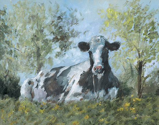 Pam Britton BR620 - BR620 - Resting Holstein      - 16x12 Cow, Hosteen, Black & White Cow, Resting Holstein, Abstract, Field, Trees, Wildflowers, Portrait from Penny Lane