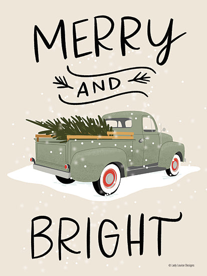 Lady Louise Designs BRO243 - BRO243 - Merry Truck - 12x16 Merry and Bright, Holidays, Christmas, Truck, Green Truck, Christmas Tree, Winter, Typography, Signs from Penny Lane