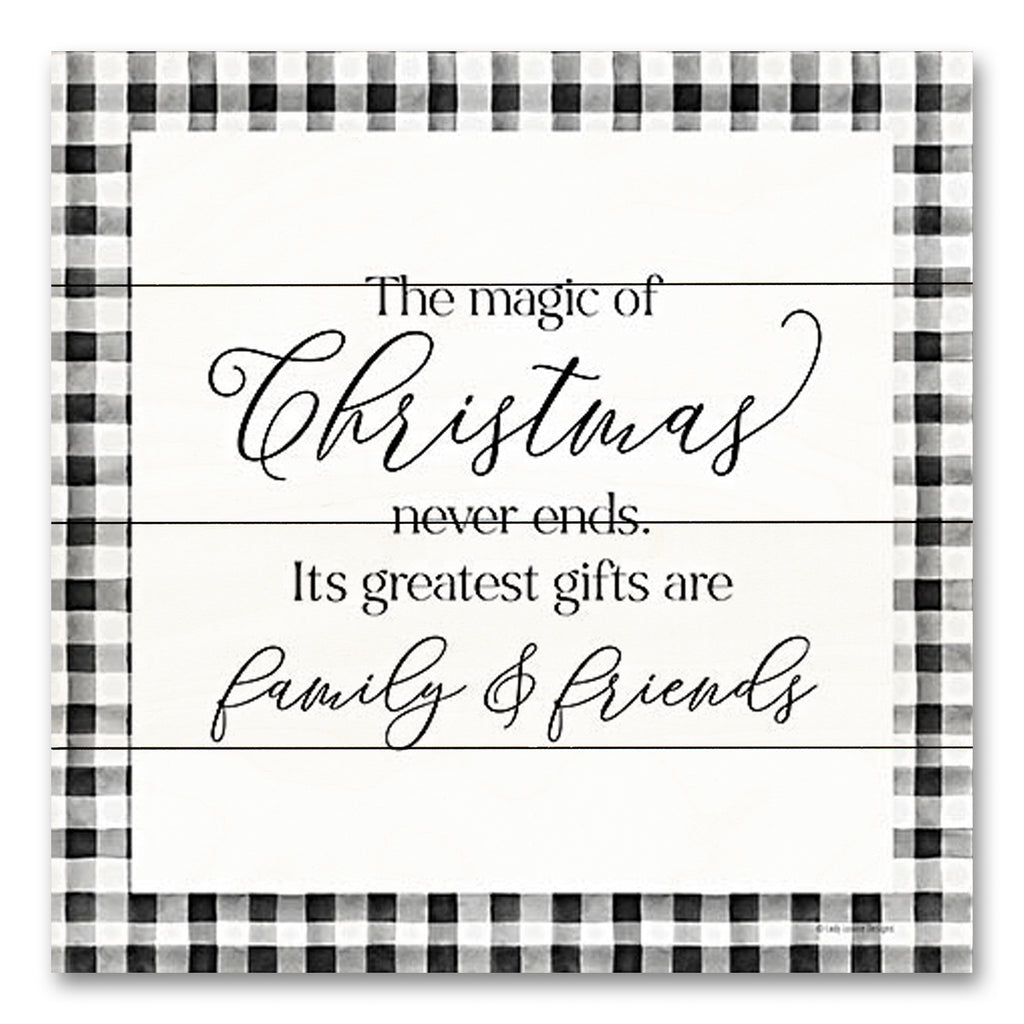 Lady Louise Designs BRO275PAL - BRO275PAL - The Magic of Christmas Never Ends - 12x12 Christmas, Holidays, Typography, Family, Friends, Plaid, Black & White, Signs, Winter from Penny Lane