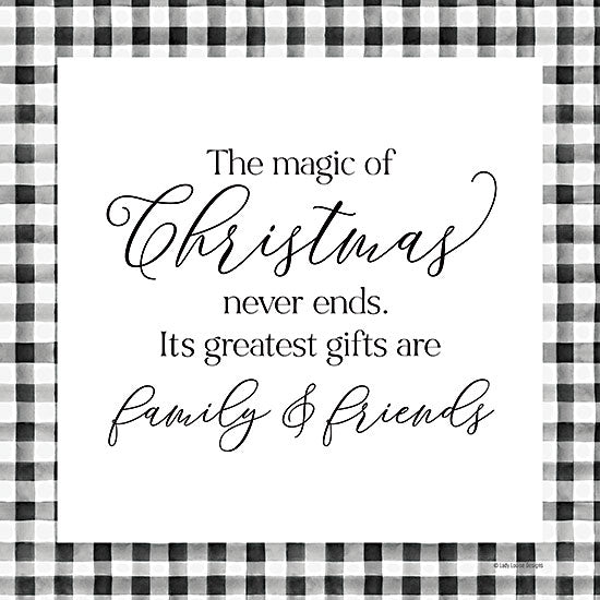 Lady Louise Designs BRO275 - BRO275 - The Magic of Christmas Never Ends - 12x12 Christmas, Holidays, Typography, Family, Friends, Plaid, Black & White, Signs, Winter from Penny Lane