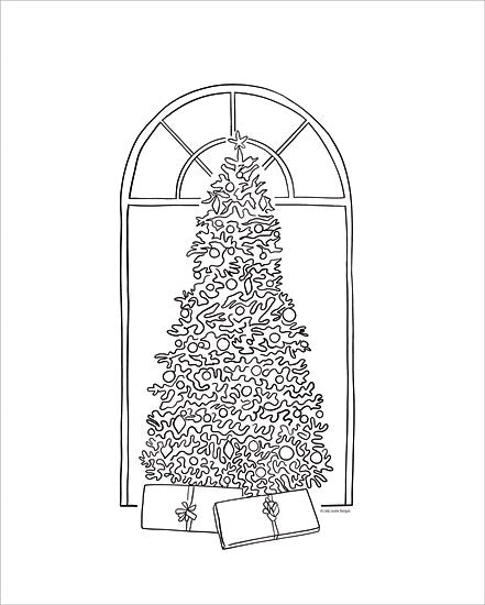 Lady Louise Designs BRO329 - BRO329 - Christmas Tree Line Drawing - 12x16 Christmas, Holidays, Abstract, Christmas Tree, Presents, Black & White from Penny Lane
