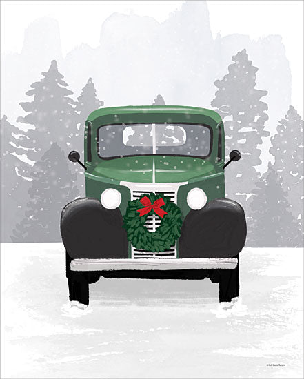Lady Louise Designs BRO332 - BRO332 - Vintage Car Christmas - 12x16 Christmas, Holidays, Car, Green Car, Vintage, Old Fashioned Car, Winter, Snow, Whimsical, Trees from Penny Lane