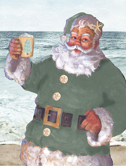 Cloverfield & Co. CC222 - CC222 - Santa's Beach Visit - 12x16 Christmas, Holidays, Coastal, Santa Claus, Ocean, Beach, Cocoa, Coastal Santa, Beach Visit, Whimsical from Penny Lane