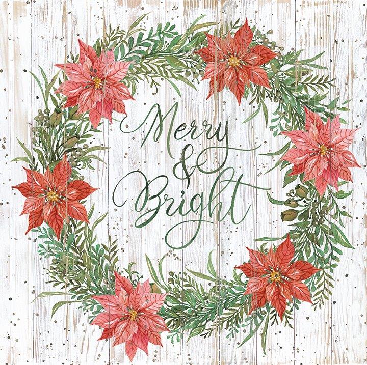 Cindy Jacobs CIN1930 - CIN1930 - Merry & Bright Wreath - 12x12 Christmas, Wreath, Poinsettias, Merry & Bright, Signs, Typography from Penny Lane