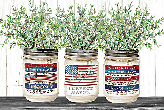 Cindy Jacobs CIN2015 - CIN2015 - Patriotic Glass Jar Trio I - 18x12 Mason Jars, Greenery, Still Life, Patriotic, America, USA from Penny Lane