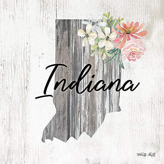 Cindy Jacobs CIN2075 - CIN2075 - Floral Indiana State Art - 12x12 Travel, State, Indiana, Typography, Signs, Textual Art, Flowers, 50 States, Wood Background from Penny Lane