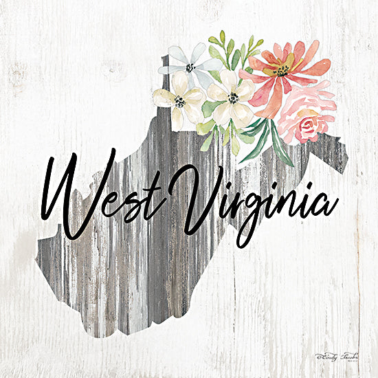 Cindy Jacobs CIN2085 - CIN2085 - Floral West Virginia State Art - 12x12 Travel, State, West Virginia, Typography, Signs, Textual Art, Flowers, 50 States, Wood Background from Penny Lane