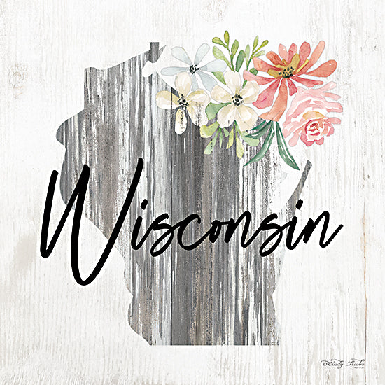 Cindy Jacobs CIN2086 - CIN2086 - Floral Wisconsin State Art - 12x12 Travel, State, Wisconsin, Typography, Signs, Textual Art, Flowers, 50 States, Wood Background from Penny Lane