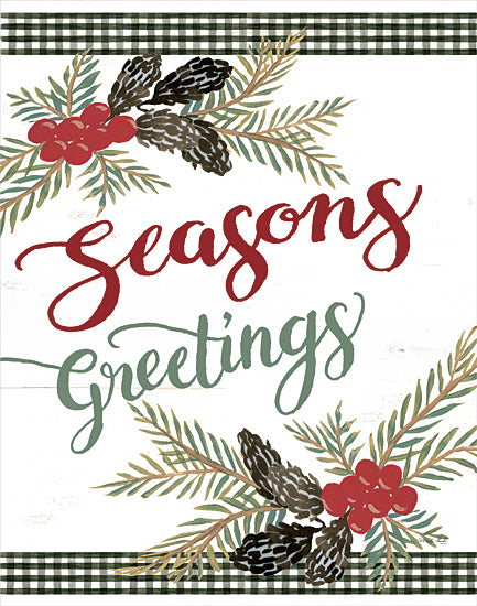 Cindy Jacobs CIN2098 - CIN2098 - Pinecone Seasons Greetings     - 12x16 Seasons Greetings, Christmas, Holidays, Pinecones, Berries, Gingham from Penny Lane