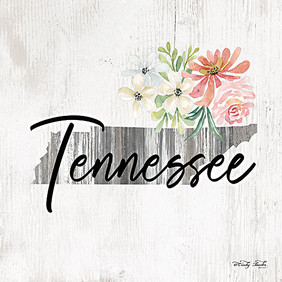 Cindy Jacobs CIN2215 - CIN2215 - Floral Tennessee State Art - 12x12 Travel, State, Tennessee, Typography, Signs, Textual Art, Flowers, 50 States, Wood Background from Penny Lane