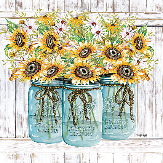 Cindy Jacobs CIN2279 - CIN2279 - Garden Gathering - 12x12 Sunflowers, Glass Jars, Still Life, Flowers, Autumn, Wood Background from Penny Lane