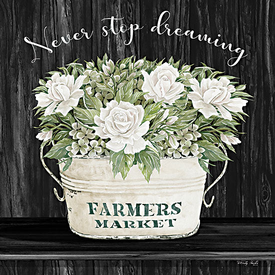 Cindy Jacobs CIN2352 - CIN2352 - Never Stop Dreaming - 12x12 Never Stop Dreaming, White Roses, Roses, Flowers, Farmer's Market, Metal Bucket, Shabby Chic from Penny Lane