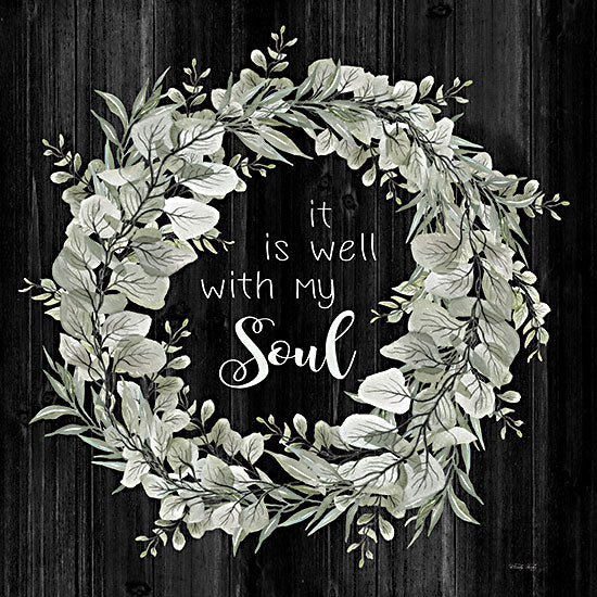 Cindy Jacobs CIN2360 - CIN2360 - It Is Well With My Soul     - 12x12 It Is Well With My Soul, Wreath, Eucalyptus Leaves, Greenery, Signs, Chalkboard from Penny Lane
