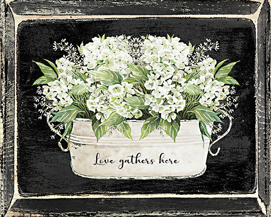 Cindy Jacobs CIN2361 - CIN2361 - Love Gathers Here     - 16x12 Love Gathers Here, Galvanized Pail, Flowers, White Flowers, Chalkboard, Signs from Penny Lane