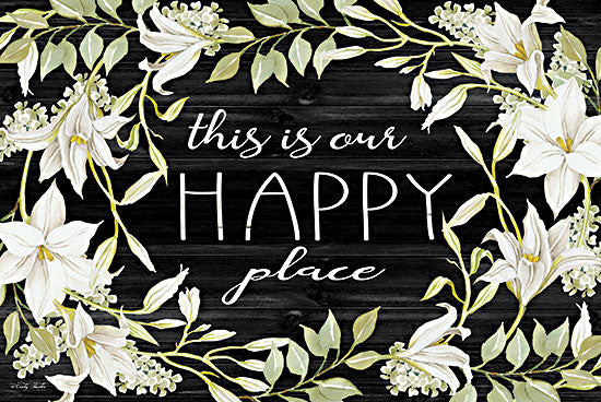 Cindy Jacobs CIN2399 - CIN2399 - This is Our Happy Place - 18x12 This is Our Happy Place, Lilies, Flowers, White Flowers, Wreath, Greenery from Penny Lane