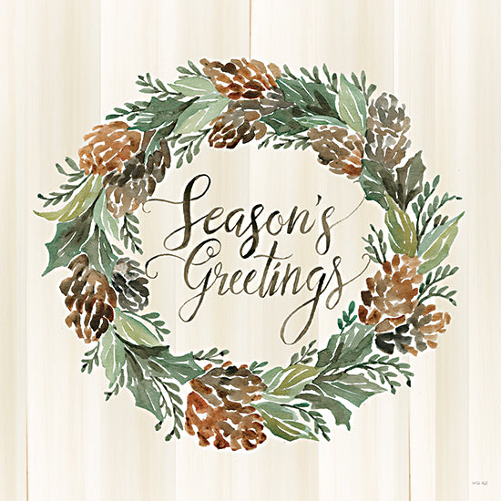 Cindy Jacobs CIN2432 - CIN2432 - Sage Season's Greetings Wreath - 12x12 Season's Greetings, Wreath, Christmas, Holidays, Pine Cones, Holly, Signs from Penny Lane