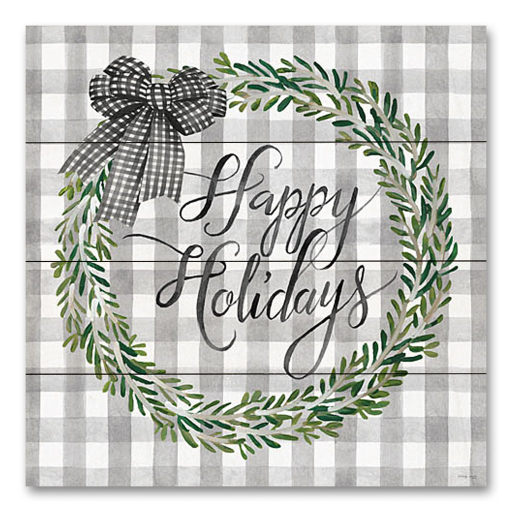 Cindy Jacobs CIN2436PAL - CIN2436PAL - Happy Holidays Wreath - 12x12 Christmas, Holidays, Wreath, Happy Holidays, Winter, Greenery, Bow, Farmhouse/Country, Plaid, Typography, Signs from Penny Lane