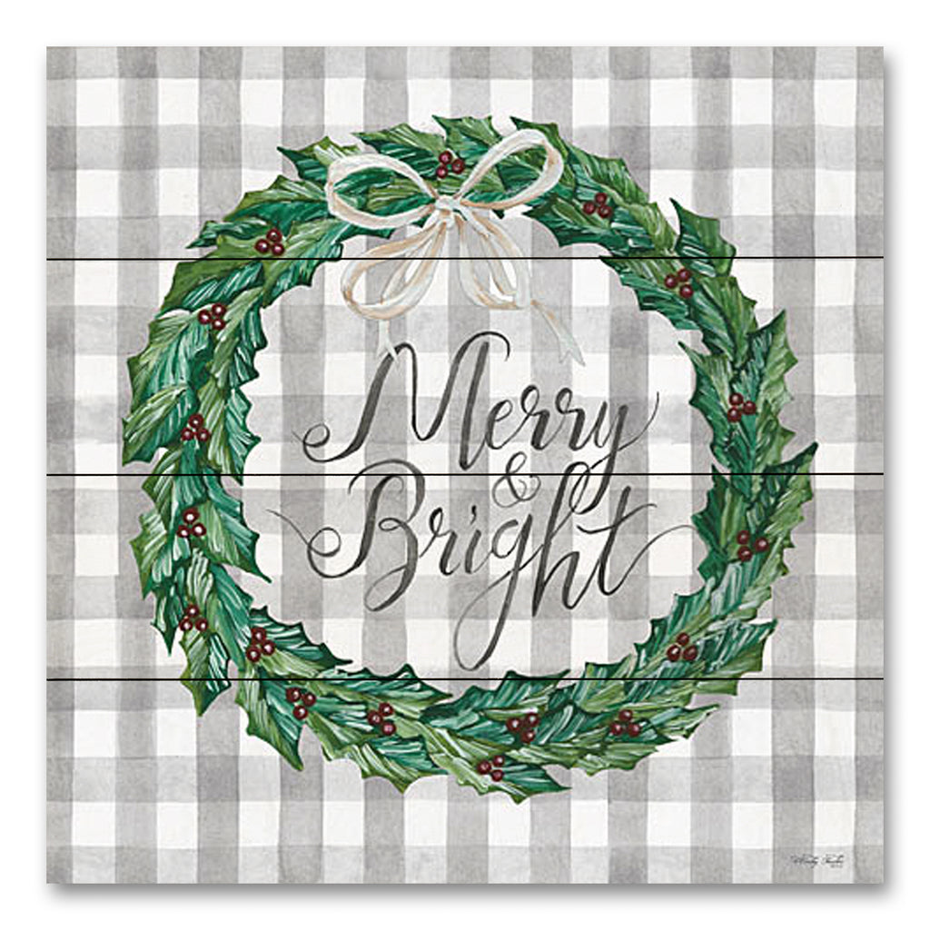 Cindy Jacobs CIN2437PAL - CIN2437PAL - Merry and Bright Wreath - 12x12 Christmas, Holidays, Wreath, Merry & Bright, Winter, Greenery, Holly, Berries, Farmhouse/Country, Plaid, Typography, Signs from Penny Lane