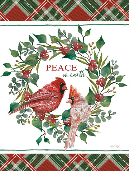 Cindy Jacobs CIN2614 - CIN2614 - Peace on Earth Cardinals - 12x16 Peace on Earth, Cardinals, Wreath, Holly and Berries, Plaid, Christmas, Holidays from Penny Lane