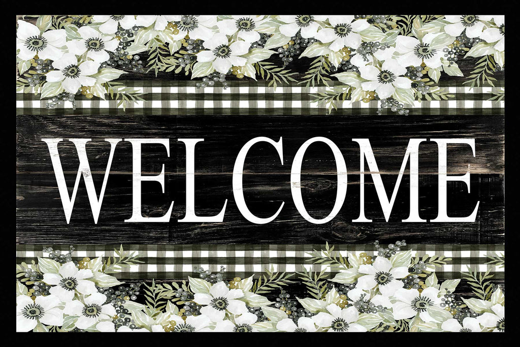 Cindy Jacobs CIN2689 - CIN2689 - Welcome - 18x12 Welcome, Greeting, Flowers, White Flowers, Black & White Gingham, Greenery, Signs from Penny Lane
