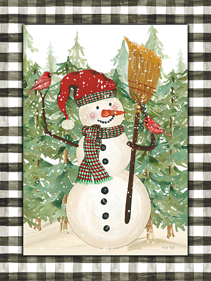 Cindy Jacobs CIN2725 - CIN2725 - Snowman with Cardinals   - 12x16 Snowman, Winter, Black & White Gingham, Border, Birds, Cardinals, Broom, Trees from Penny Lane
