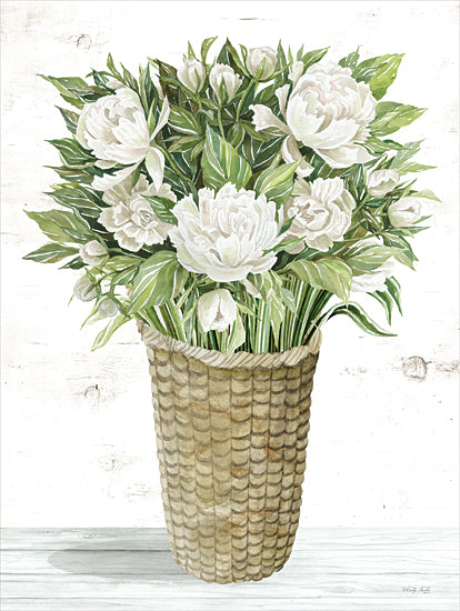 Cindy Jacobs CIN2730 - CIN2730 - Peony Basket - 12x16 Peonies, Flowers, White Flowers, Basket, Woven Basket, Bouquet from Penny Lane