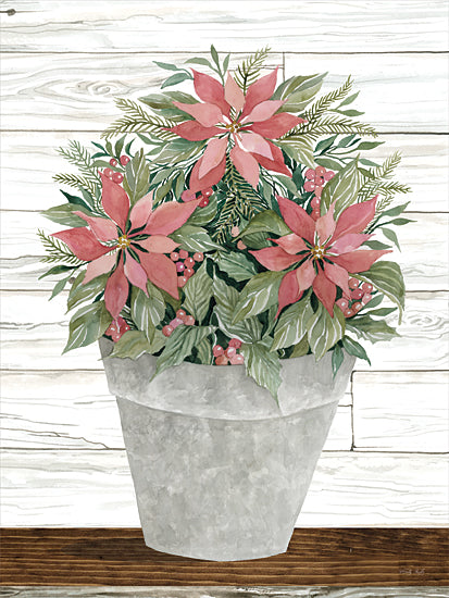 Cindy Jacobs CIN2790 - CIN2790 - Pot of Poinsettias - 12x16 Poinsettias, Greenery, Holiday, Christmas, Plants, Wood Background, Still Life from Penny Lane