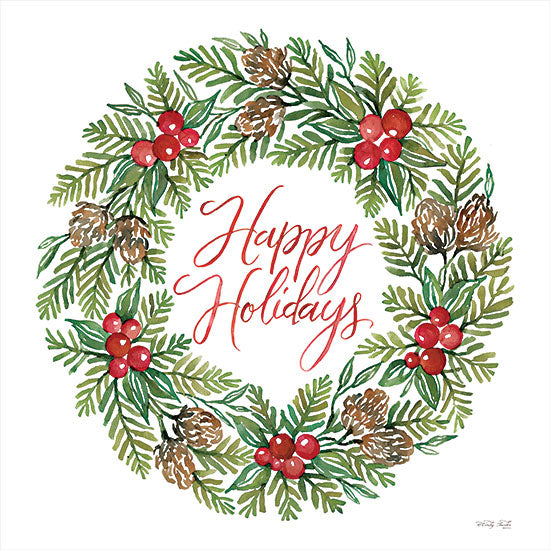Cindy Jacobs CIN2825 - CIN2825 - Happy Holidays Wreath      - 12x12 Happy Holidays, Wreath, Christmas, Holidays, Berries, Pine Cones, Greenery from Penny Lane
