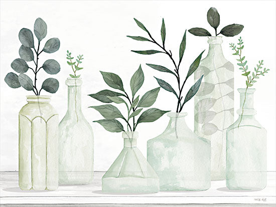 Cindy Jacobs CIN2836 - CIN2836 - Bottles and Greenery II - 16x12 Bottles, Glass Bottles, Greenery, Still Life, Neutral Palette, Shabby Chic, Country French from Penny Lane