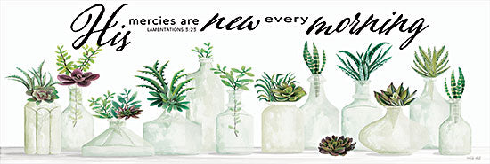 Cindy Jacobs CIN2852A - CIN2852A - His Mercies are New Every Morning - 36x12 Hi Mercies are New Every Morning, Bible Verse, Lamentations, Glass Bottles, Succulents, Cactus, Still Life, Religion, Signs from Penny Lane