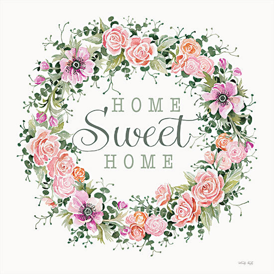 Cindy Jacobs CIN2874 - CIN2874 - Home Sweet Home Floral Wreath - 12x12 Home Sweet Home, Wreath, Flowers, Pink and Purple Flowers, Signs from Penny Lane
