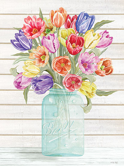 Cindy Jacobs CIN2880 - CIN2880 - Farmhouse Tulips - 12x16 Flowers, Tulips, Rainbow Colors, Ball Jar, Country Flowers, Farmhouse, Bouquet, Spring, Botanical from Penny Lane