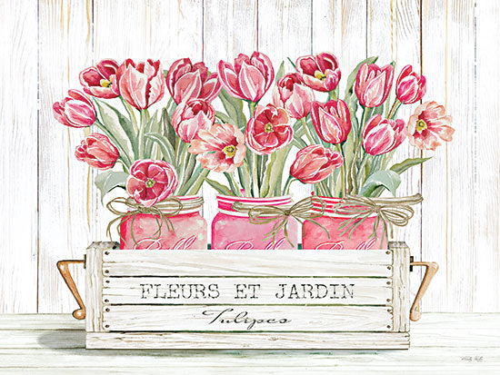 Cindy Jacobs CIN2883 - CIN2883 - Trio of Pink Tulips - 16x12 Still Life, Crate, Flowers, Tulips, Pink Tulips, Spring, Spring Flowers, Canning Jars, French, Fleurs Et Jardin Tulipes, Typography, Signs, Textual Art, French Country from Penny Lane