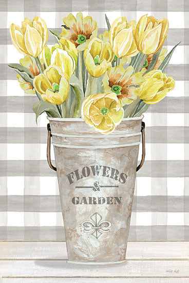 Cindy Jacobs CIN2887 - CIN2887 - Yellow Tulips I - 12x18 Tulips, Yellow Tulips, Flowers, Spring, Springtime, Pail, Plaid, Still Life, Country from Penny Lane